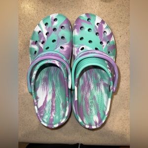 Crocs Classic Platform Marble Womens Green Purple Clogs